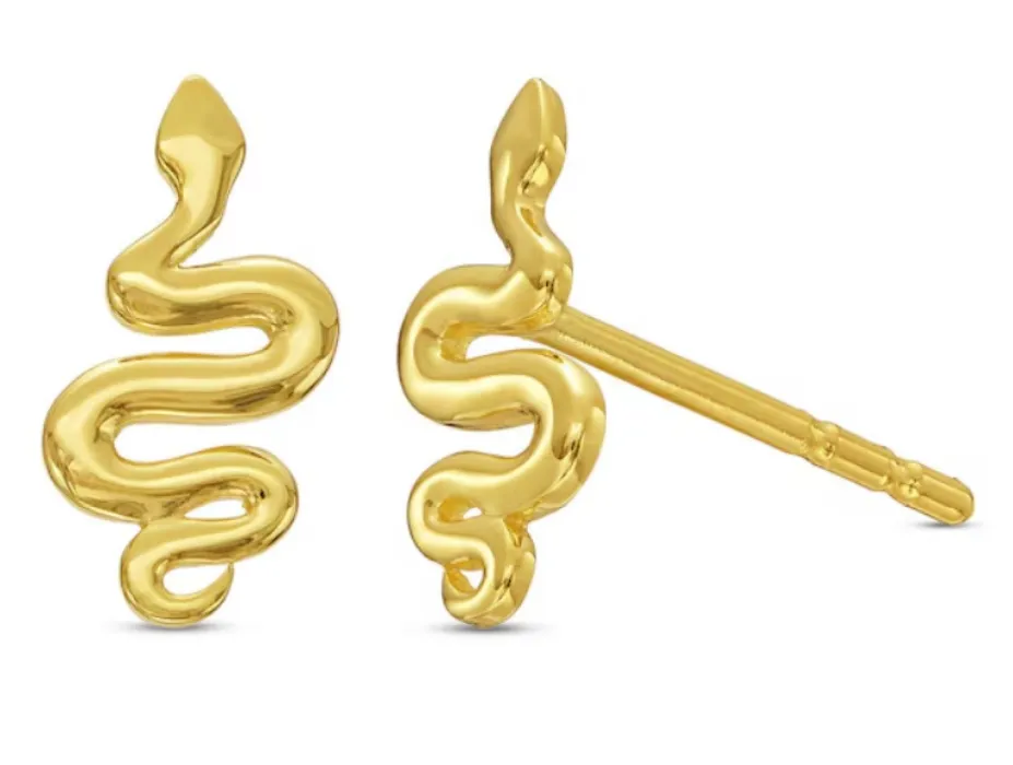 Polished Snake Stud Earrings in 10K Gold