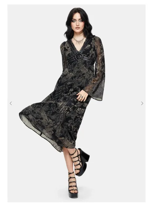 Surge Celtic Print Ruffle Neck Midi Dress | US 2