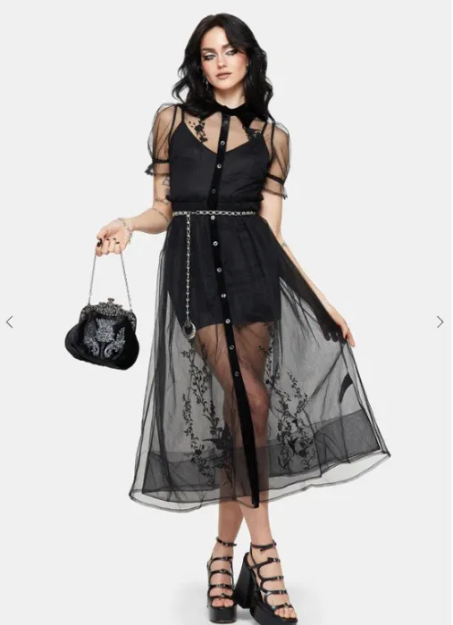 Aria Embroidered Tulle Button Up Midaxi Shirt Dress