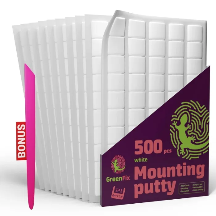 GreenFix Sticky Mounting Putty 500PCs - White Sticky Tack for Wall Hanging - Poster Putty Removable - Adhesive Mounting Putty Squares for Picture Hanging Crafts - Tacky Putty Wall Adhesive - 500