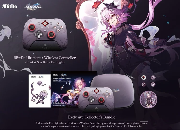 8BitDo Ultimate 2 Wireless Controller for Windows, Apple, Steam & Android, TMR Joysticks, Hall/Tactile Triggers, Motion Control,1000Hz Polling Rate -Evernight(Officially Licensed by Honkai: Star Rail)