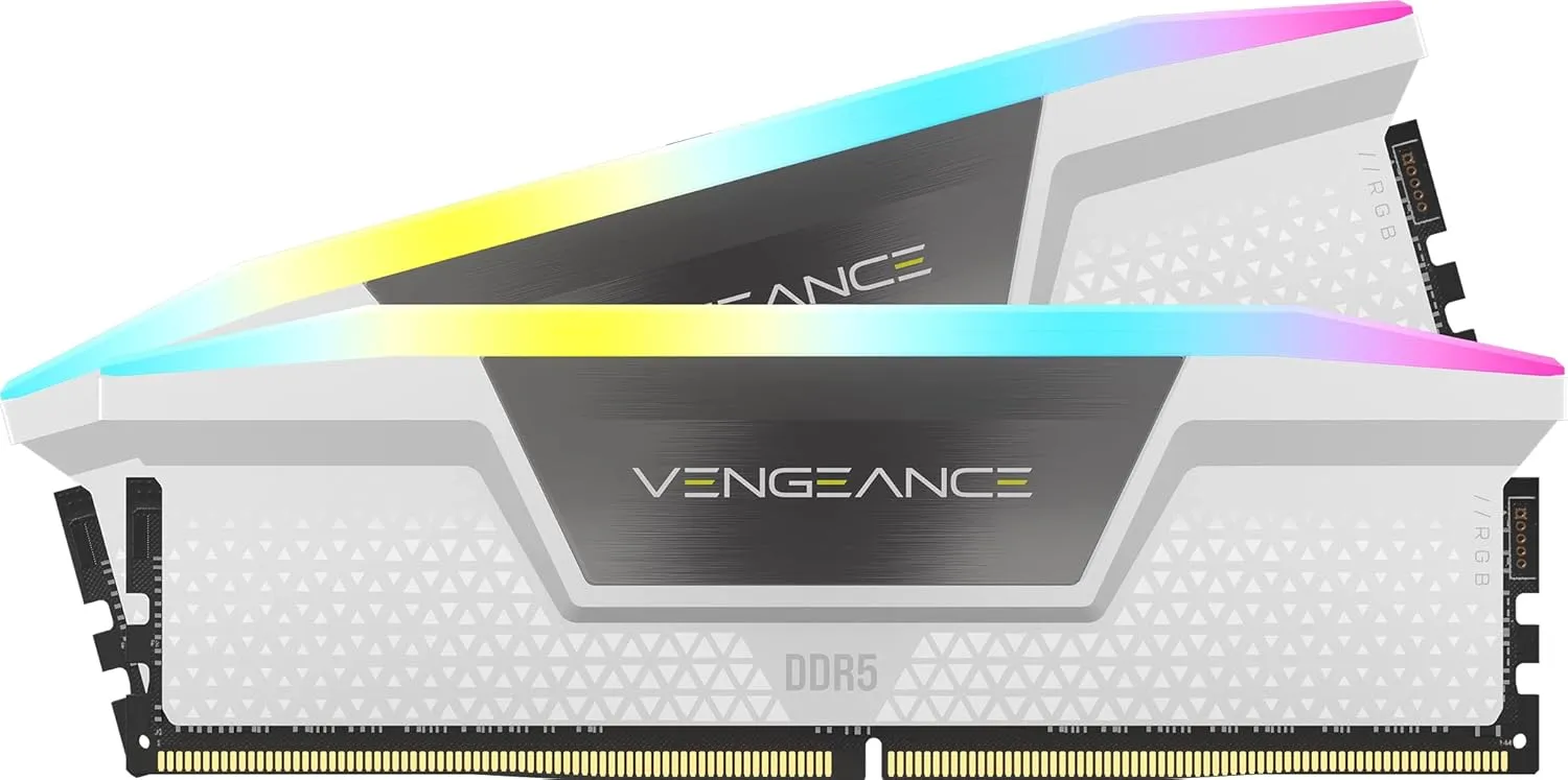 CORSAIR VENGEANCE RGB DDR5 RAM 32GB (2x16GB) Up to 6000MHz CL30-36-36-76 1.4V AMD EXPO & Intel XMP Desktop Computer Memory – White 