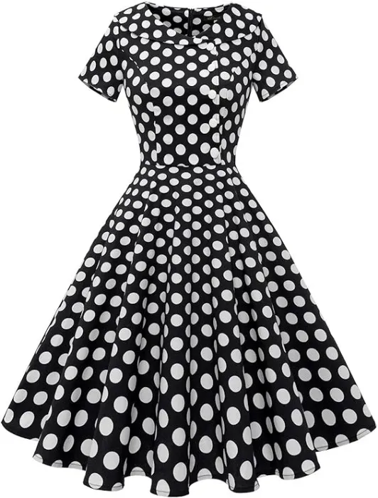 Wedtrend Women's 1950s Vintage Audrey Hepburn Style Cocktail Swing Dresses - 3X-Large Black White Dot