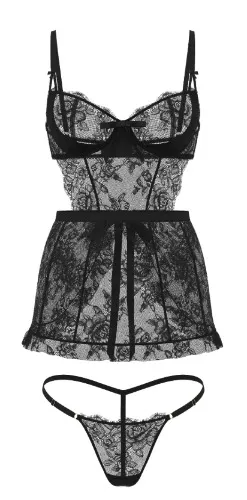 Wicked Unlined Rose Lace Apron Set