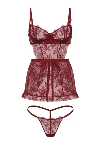 Wicked Unlined Rose Lace Apron Set