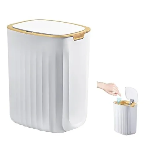 Automatic Trash Can with Lid for Bathroom, 12 Liter Slim Smart Garbage Can, Plastic Waterproof Motion Sensor Rubbish Bin for Bedroom, Living Room, Kitchen, Office (Gold)