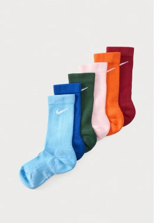 Nike Sportswear crew socks in Navy Blue, Light Blue, Pine Green, Orange, Pink, and Red.