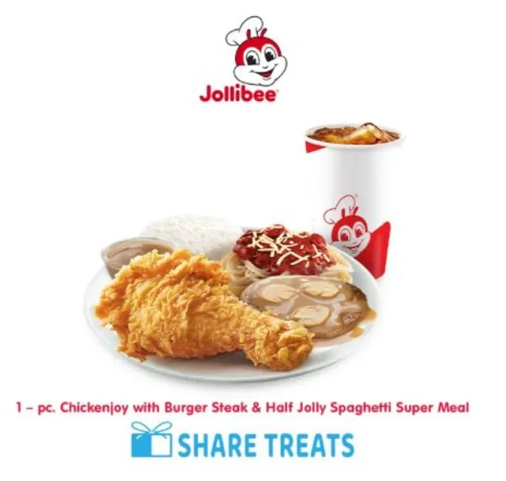 Jollibee 1 - pc. Chickenjoy with Burger Steak & Half Jolly Spaghetti Super Meal (SMS eVoucher)