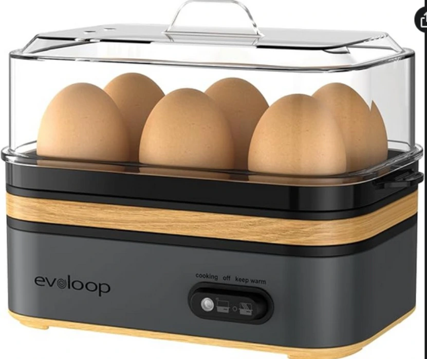 Evoloop Rapid Egg Cooker Electric 6 Eggs Capacity, Soft, Medium, Hard Boiled, Poacher, Omelet Maker Egg Poacher With Auto Shut-Off, BPA Free 