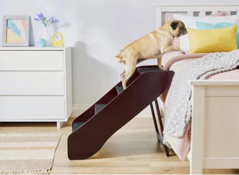 Frisco Deluxe Foldable Wooden Carpeted Cat & Dog Stairs, White, X-Large