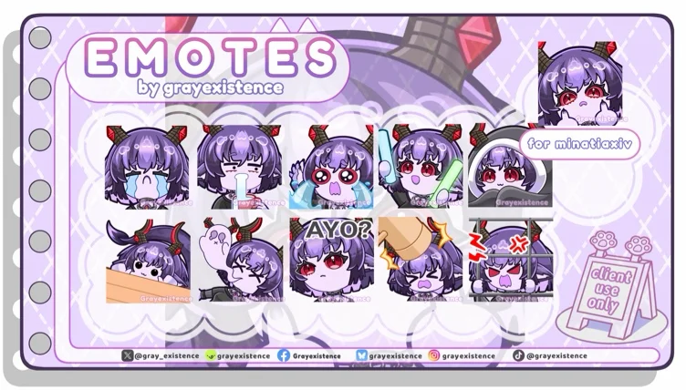 11 - Emotes pack for streamer/vtuber: Custom/Ych by gray existence (@grayexistence)
