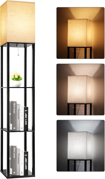 Floor Lamp with Shelves - Black