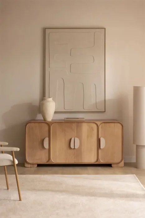 Sideboard 160x45 cm in mango wood and Kivalina natural stone