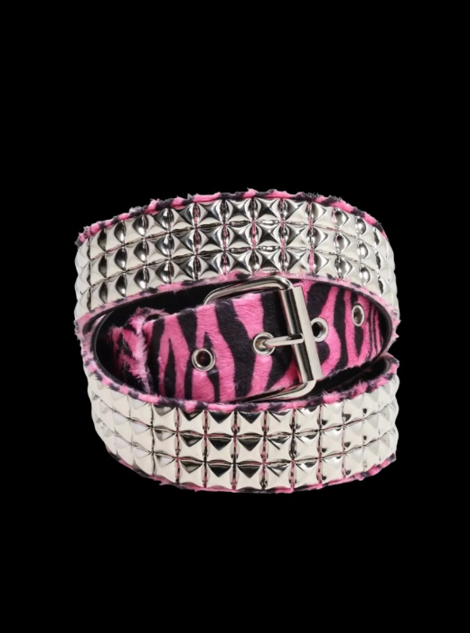 Pink Zebra Three Row Pyramid Stud Belt