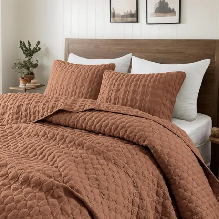 WDCOZY Burnt Orange Quilts Queen Size Bedding Sets with 2 Pillow Shams, Red Lightweight Soft Bedspread Coverlet, Quilted Blanket Thin Comforter Bed Cover for All Season, 3 Pieces, 90x90 inches : Amazon.ca: Home