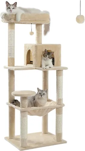 PAWZ Road Cat Tree 143cm Cat Scratching Post Multi-Level Play Tower with a Large Hammock and Top Perch Home Pet Furniture Beige : Amazon.com.au: Pet Supplies