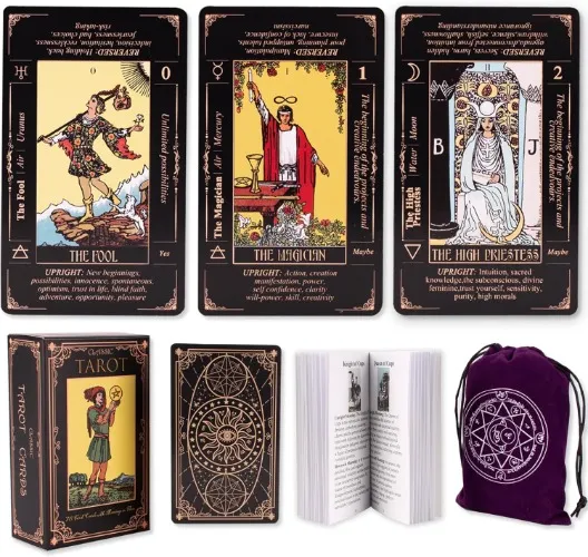 KLEDERY Classic Tarot Cards for Beginners With Meanings, Durable Deck and Guide Book (Black) : Amazon.com.au: Toys & Games