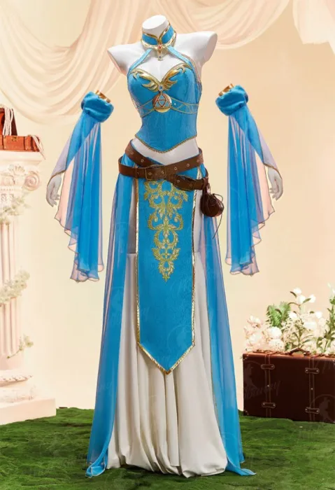 The Legend of Zelda Princess Zelda Derivative Lingerie Dance Dress Costume Halter Top and Skirt with Sleeves and Waist Bag