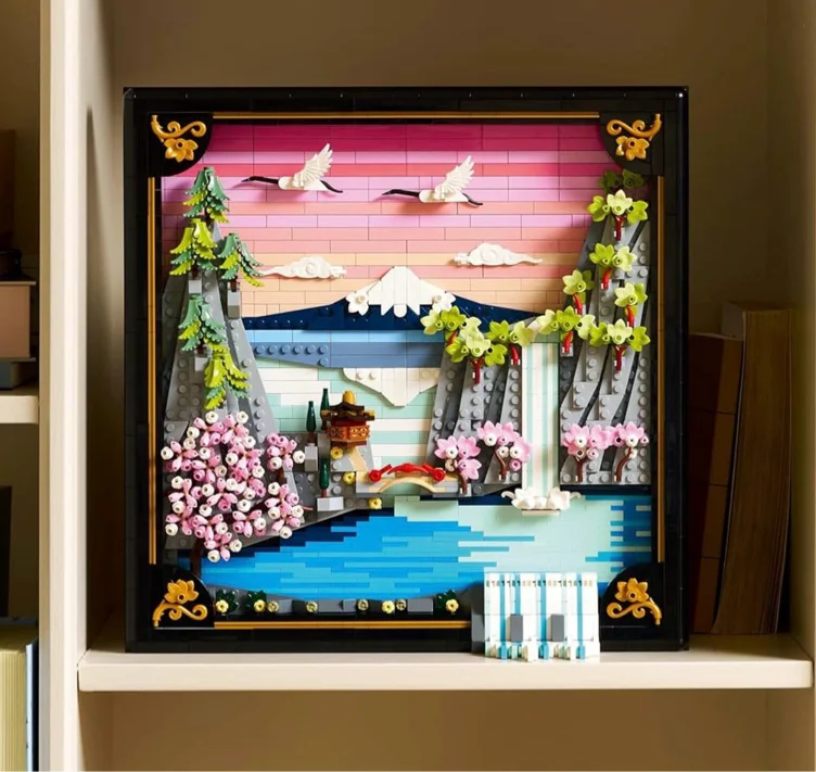 LEGO Art Japanese Cherry Blossom Landscape - DIY Miniature Model Kit for Adults - 3D Wall Art in Shadow Box Frame w/Mount Fuji, Sakura & Textured Waterfall - Gift Idea - 31218 : Amazon.ie