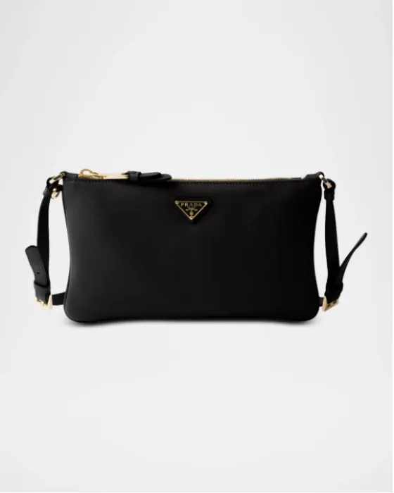 Black Prada Calfskin Leather Pouch Bag