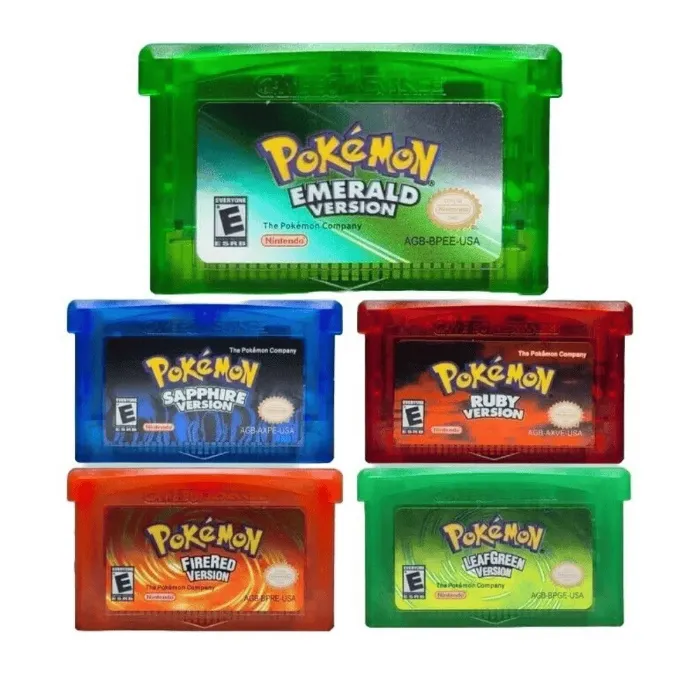 Set of 5 Pokémon Game Cartridges for Game Boy Advance - Emerald, Ruby, Sapphire, FireRed, LeafGreen