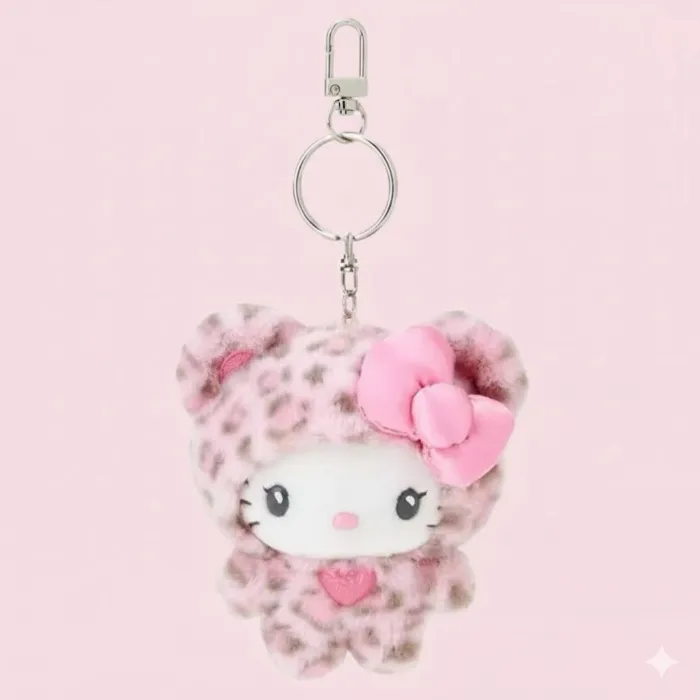 New Sanrio Hello Kitty Kuromi Cheetah Key Fob Keychain Plush Key Holder Toy Cute