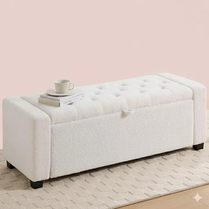 2BYF Storage Ottoman Bench, Bench for Bedroom End of Bed, Ottoman with Storage for Living Room and Entryway (Teddy White) - Teddy White
