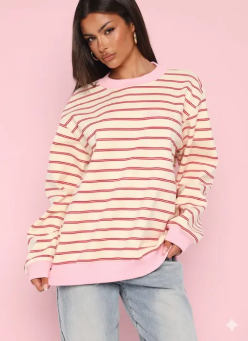 Happy Go Lucky Oversized Sweater Cream/Red Stripe | S/M