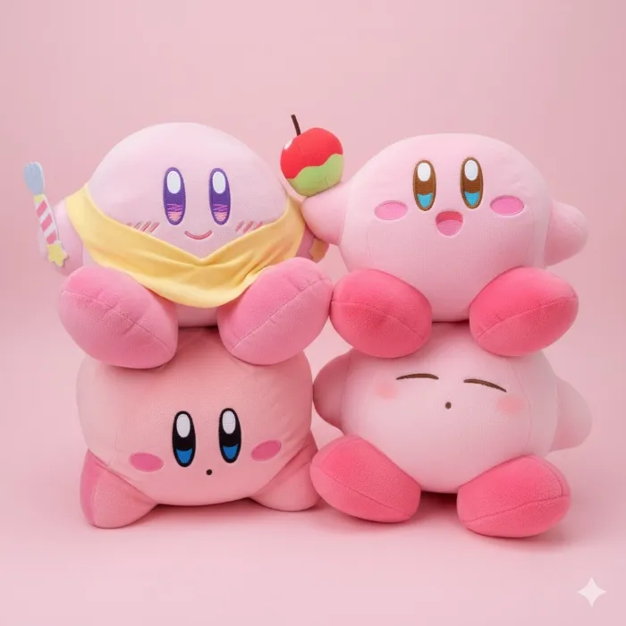 Kirby Set of 4 Large Plush Toys (Nendoroid, Apple, Sheep,Wake Up) Used