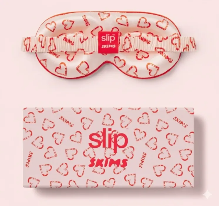 SLIP X SKIMS PURE SILK CONTOUR SLEEP MASK | CHERRY BLOSSOM CANDY HEART PRINT | OS