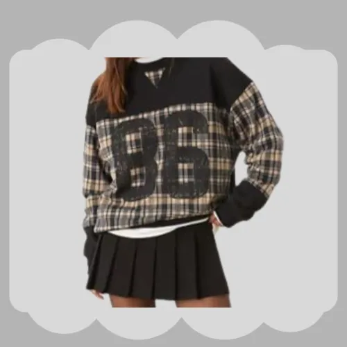 checked sweatshirt in navy