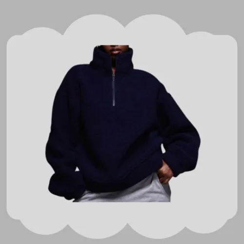 zip through fleece with burnout graphic in navy