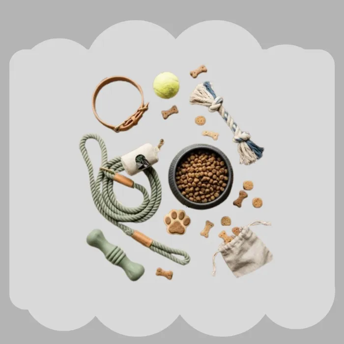 dog toys and snacks