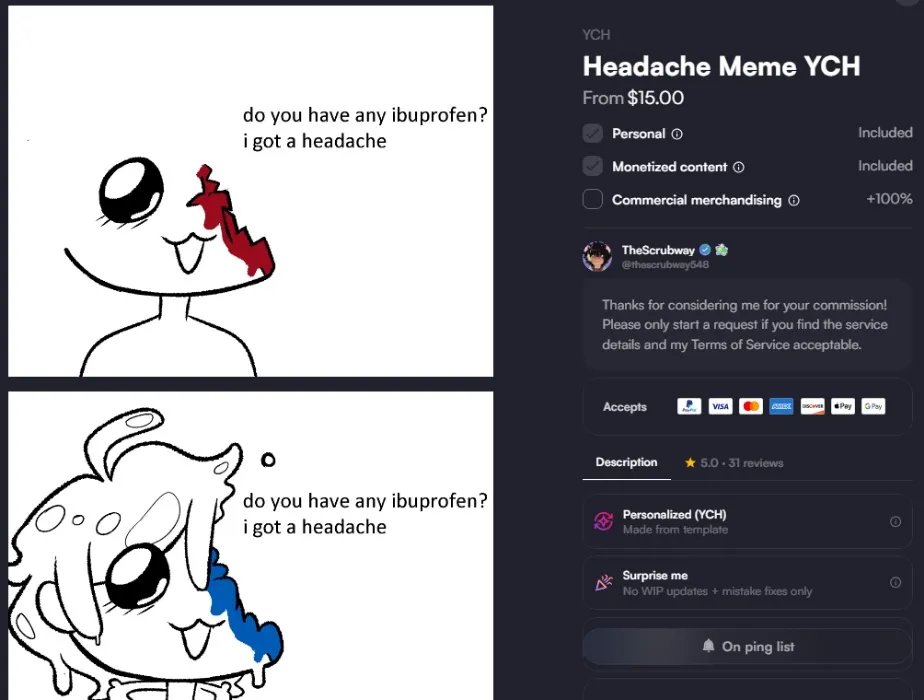 TheScrubway Headache Meme YCH