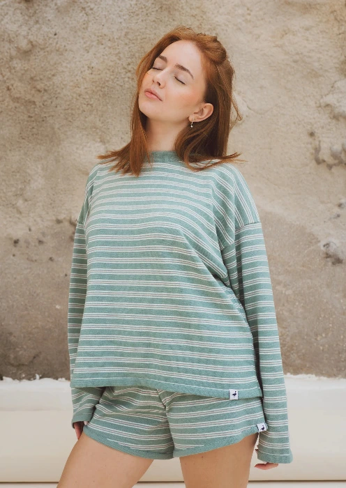 Knitted Striped Shorts - Sage 