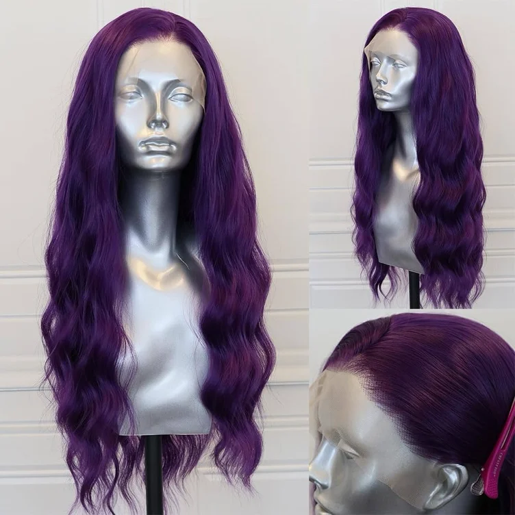 ELESTY Color Synthetic Lace Front Wigs Free Part Long Wavy Synthetic Glueless Half Hand Tied Lace Wigs For Women 24Inch - #2735 Wavy