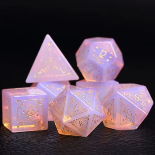 Pink Opal D&D Dice Set from Etsy