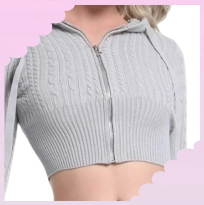 ♡ Cozy Knit Zip up Cardigan Grey XS-S ♡