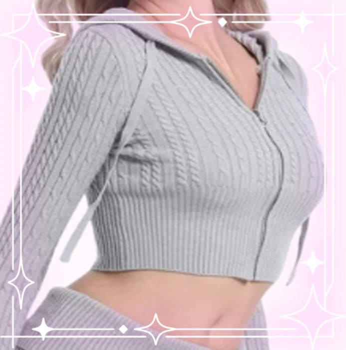 ♡ Cozy Knit Zip up Cardigan Grey XS-S ♡