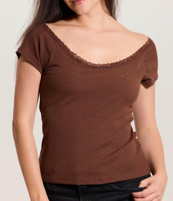 Lace Cotton Scoop Short Sleev