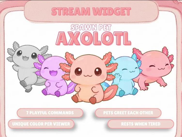 STREAM WIDGET - Cute Axolotls // for Twitch & YouTube | Interactive Chat Pet Widget for OBS/Streamlabs