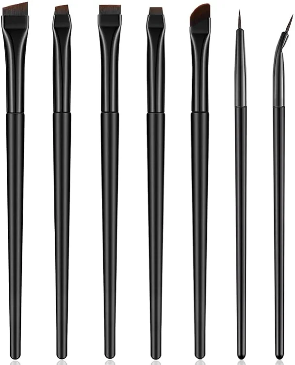 7 Pcs Eyeliner Brush, Angled Flat Definer Eye Liner Makeup Brushes, Ultra Fine Bent Pencil Point Eyeliner Brushes for Precision Liner