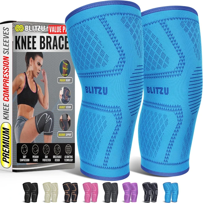 2 Pack Knee Brace, Compression Knee Sleeves Sport - Large (1 Pair) - Blue