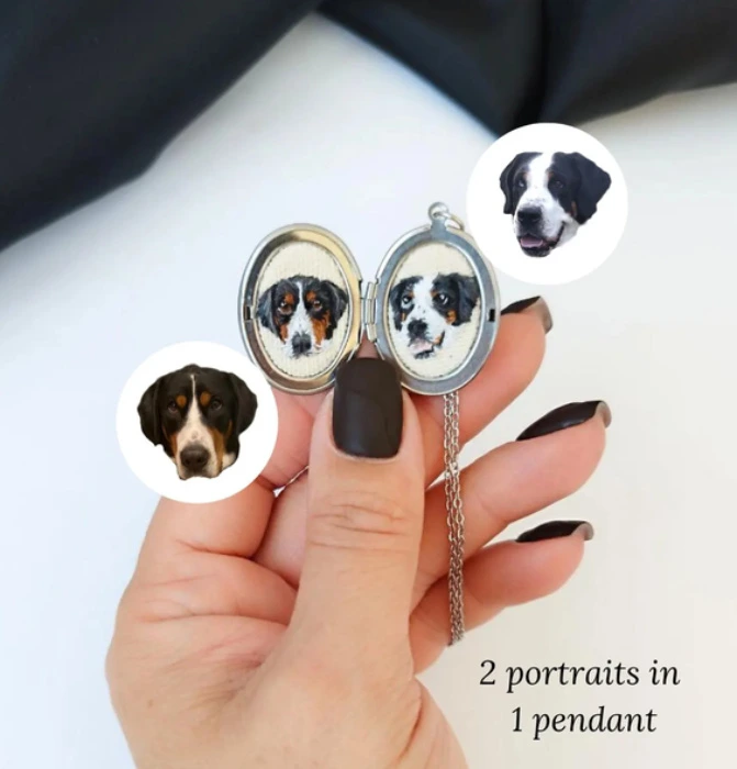 Custom Embroidered Pet Portrait Locket from Etsy (2 pets)