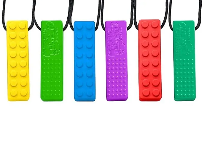 Tilcare Chew Chew Sensory Necklace – Best for Kids or Adults That Like Biting or Have Autism – Perfectly Textured Silicone Chewy Toys - Chewing Pendant for Boys & Girls - Chew Necklaces (6-Pack) - 6 Count (Pack of 1)