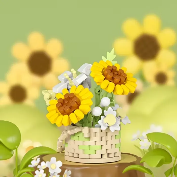 Everlasting Flower Basket Made of Building Blocks