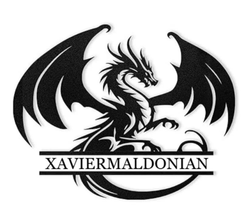 Custom Dragons Wall Art - Black Western Dragon Decor, Personalized Last Name Signs for Home, Family Home Outdoor Decor - 05 Dragon