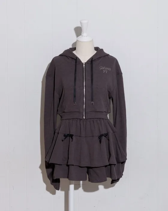 pium Gathered Sleeve Ribbed Hoodie Set