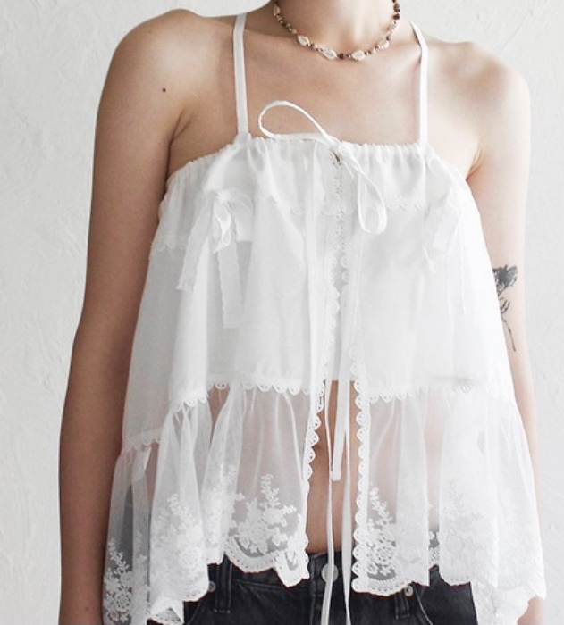 Heidi Frill Lace Bustier Tank (White)
