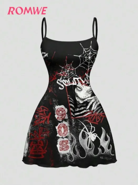 ROMWE Anime Vestido Mini Assustador